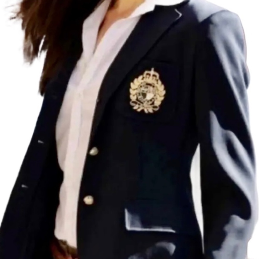 Ralph Lauren Classic Black Blazer with Elegant Gold Buttons & Crown Emblem